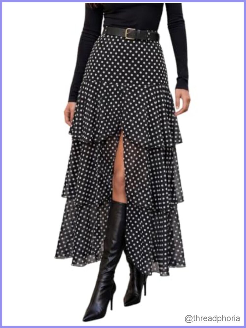 Womens Mesh Maxi Skirt Polka Dot Tiered Plaid High Waist Front Split A-Line